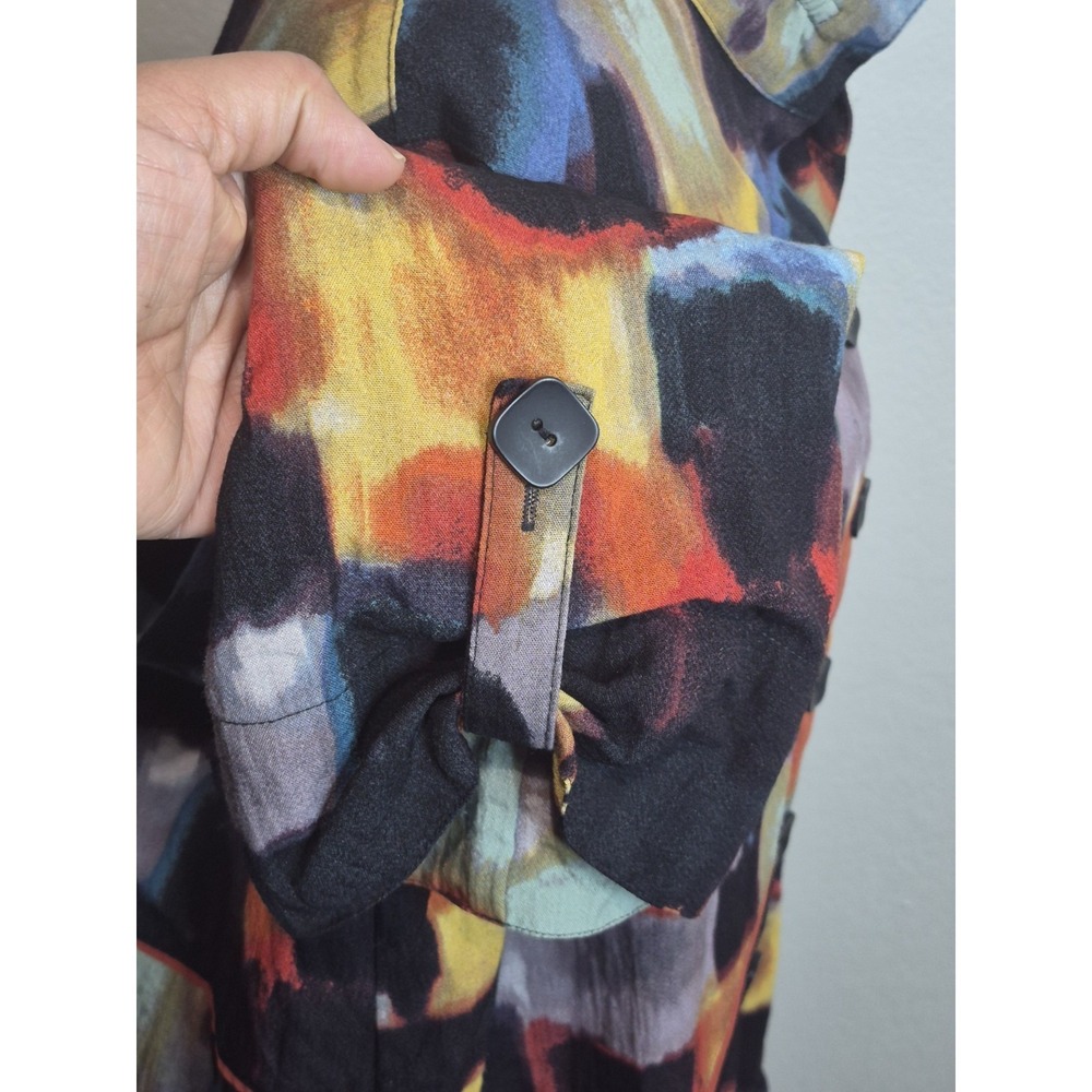 Ali Miles 1X Abstract Print Button Up Shirt Roll Tab Sleeve Artsy Boho Lagenlook - Picture 6 of 6